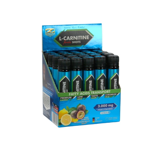 Geriamos ampulės L-Carnitine forte Shots 20ml x 20vnt (citrinų/pasiflorų skonio)