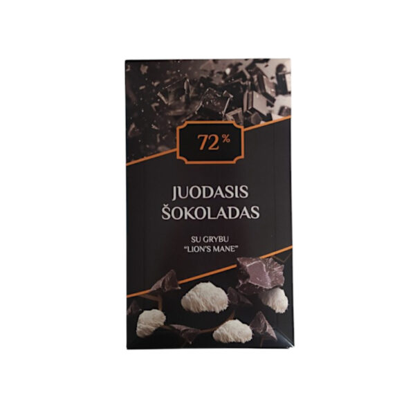 Juodasis šokoladas 72% su grybu LION'S MANE 75g